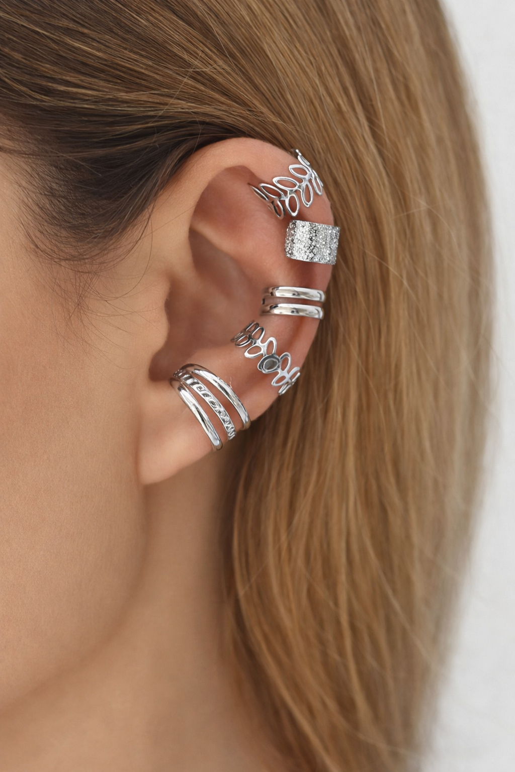 Ourums 5 Piece Silver Ear Cuff Set