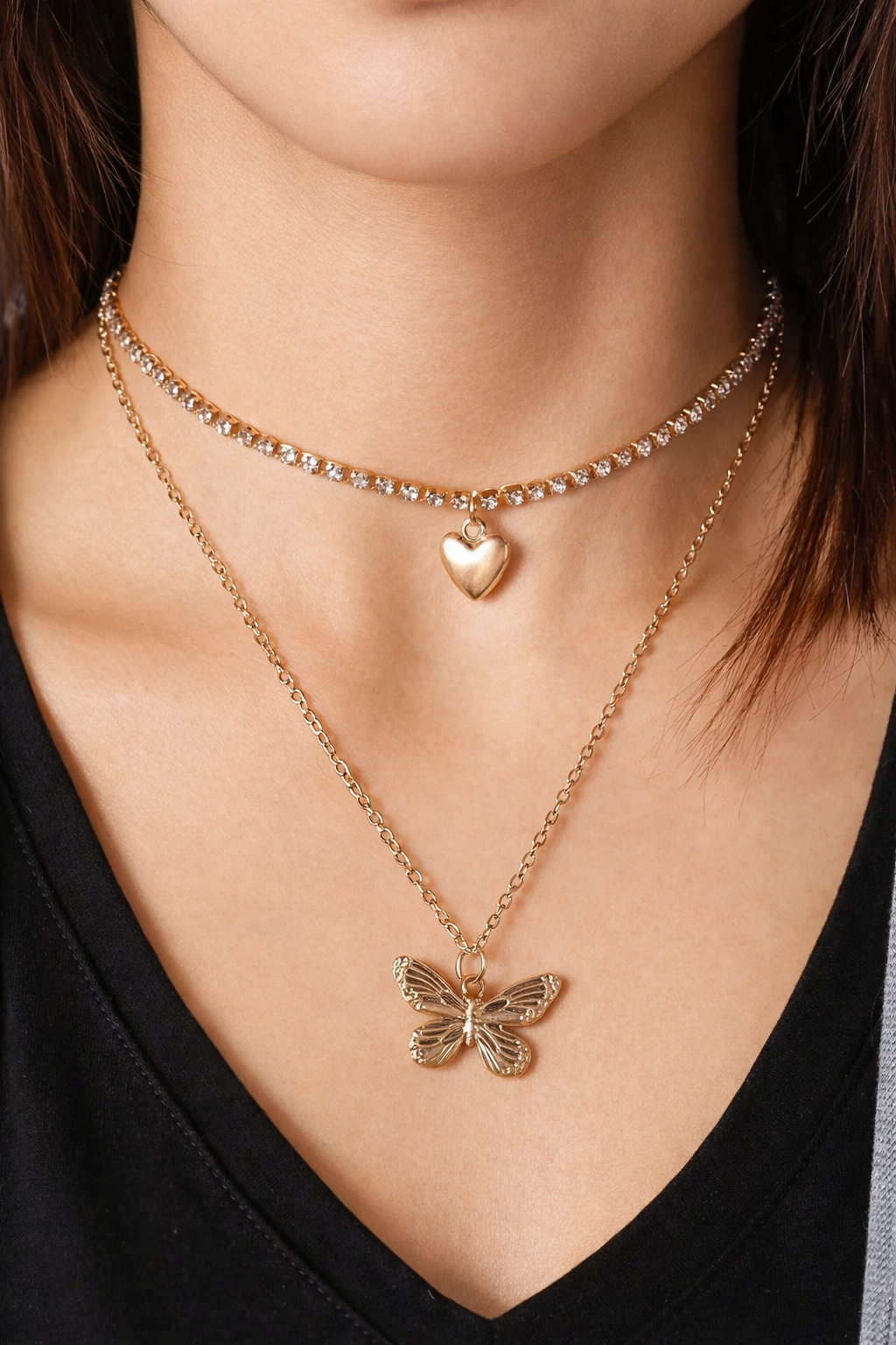 Ourums Layered Butterfly Heart Necklace