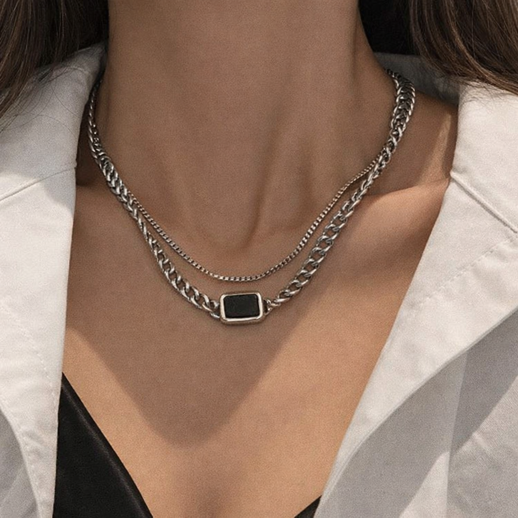 Ourums Layered Black Stone Necklace