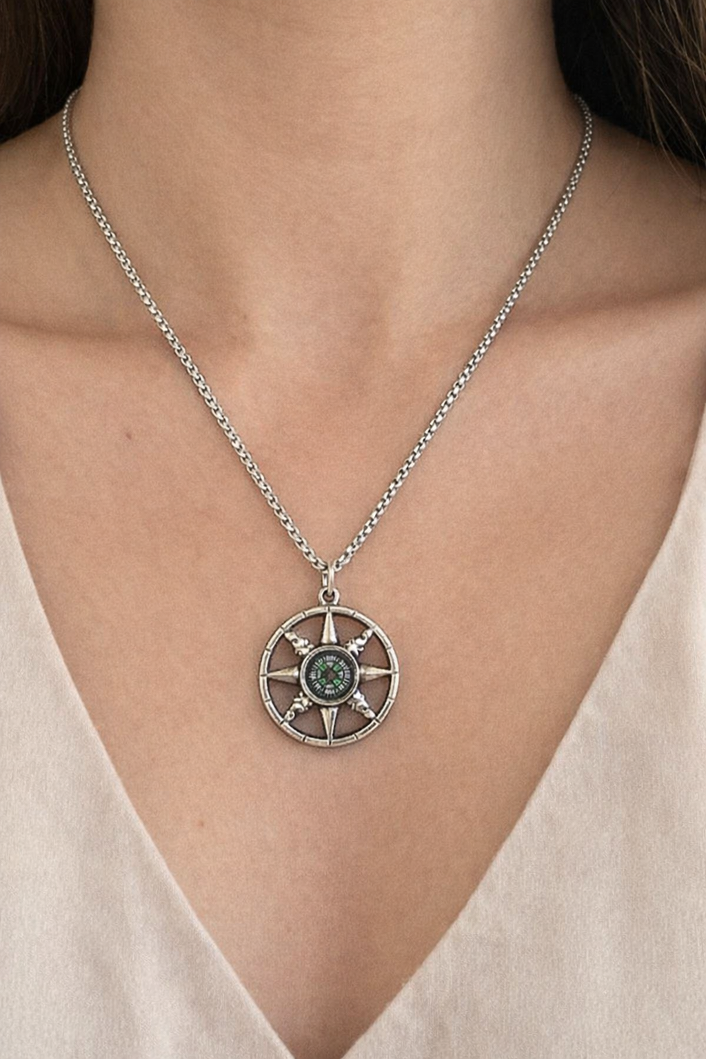 Ourums Silver Compass Necklace