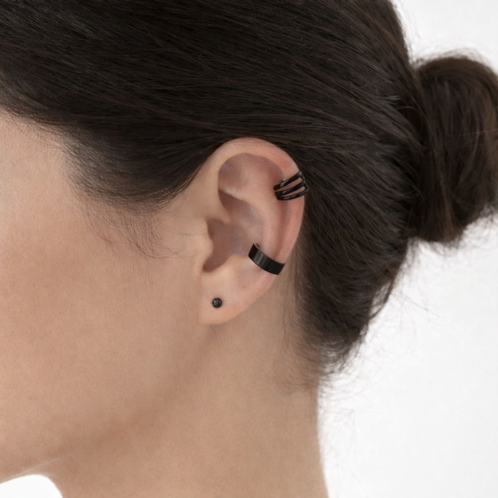 Ourums Minimalist Black Ear Cuff Set