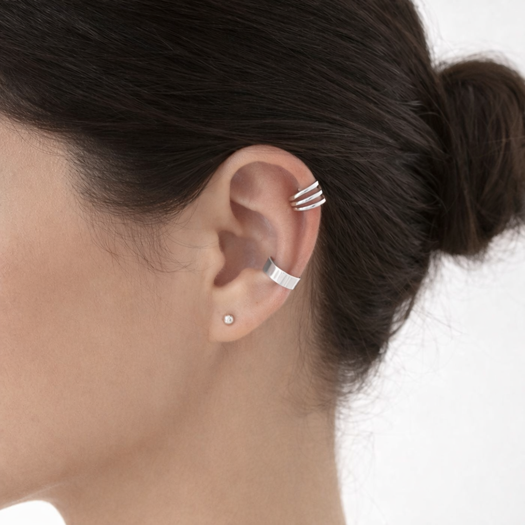 Ourums Minimalist Silver Ear Cuff Set