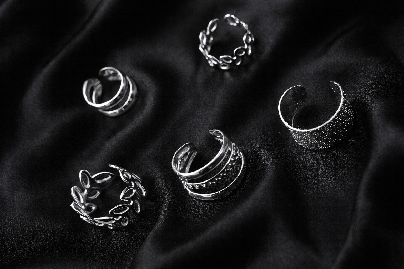Ourums 5 Piece Silver Ear Cuff Set