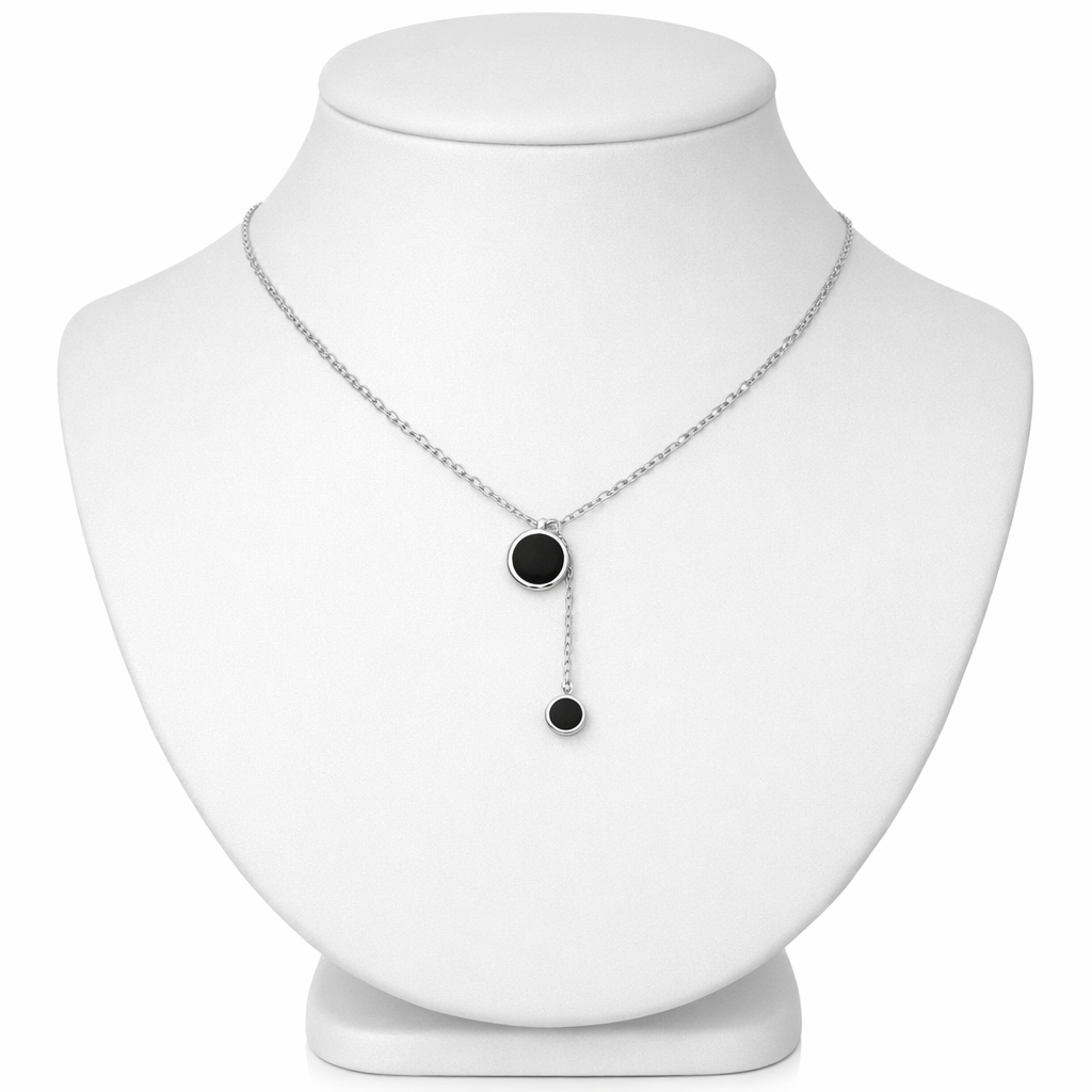 Ourums Silver Black Circle Necklace 