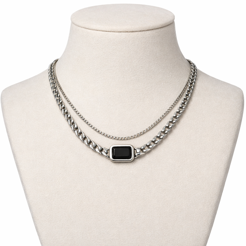 Ourums Layered Black Stone Necklace