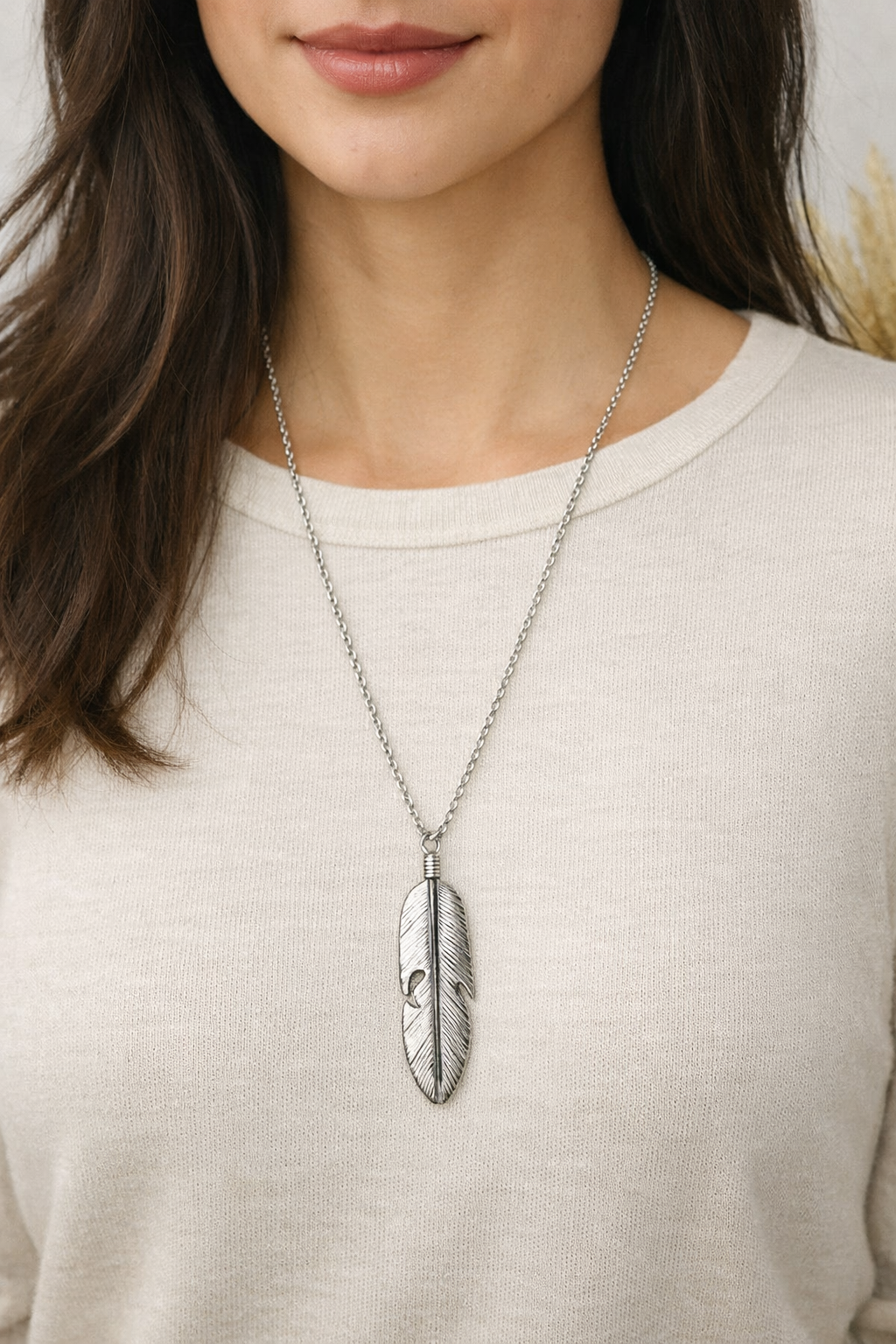Ourums Feather Pendant Necklace