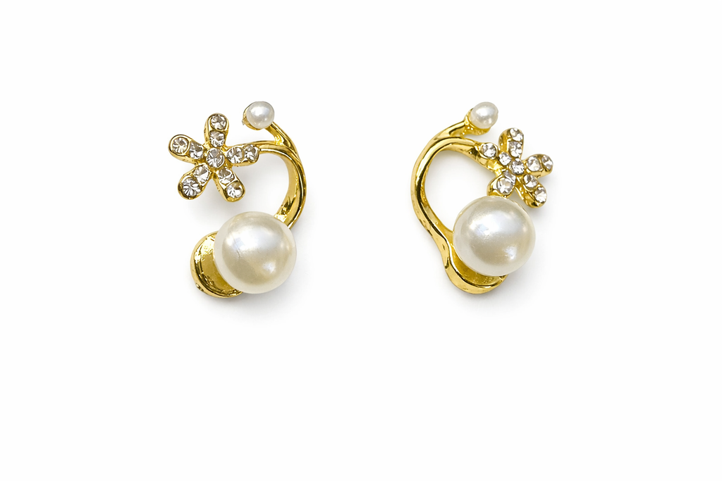 Ourums Gold Flower Pearl Stud
