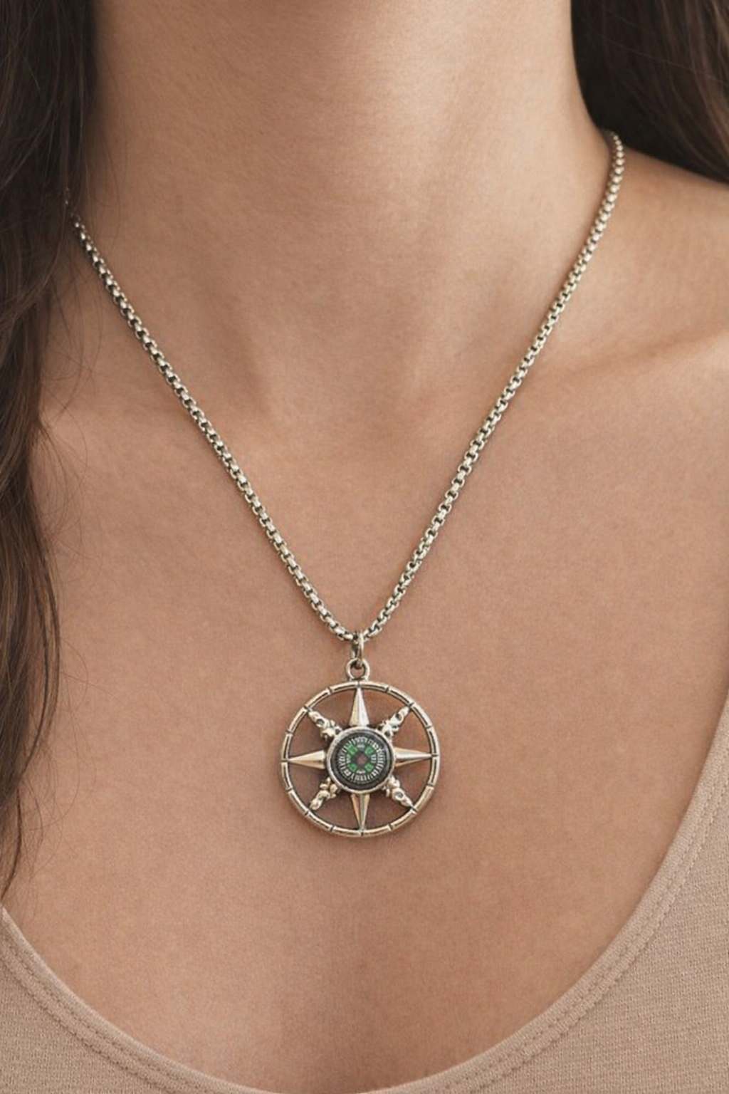 Ourums Silver Compass Necklace