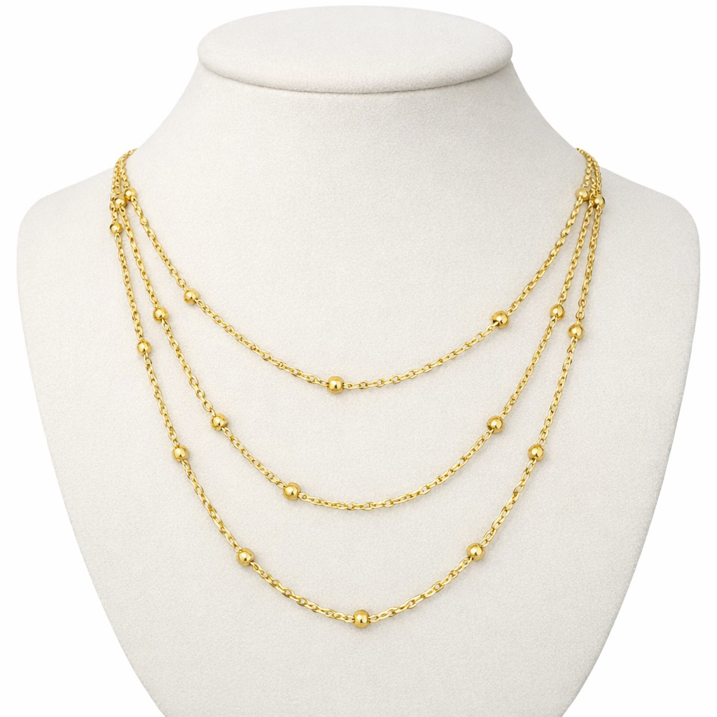 Ourums Gold Beaded Multi Layer Necklace