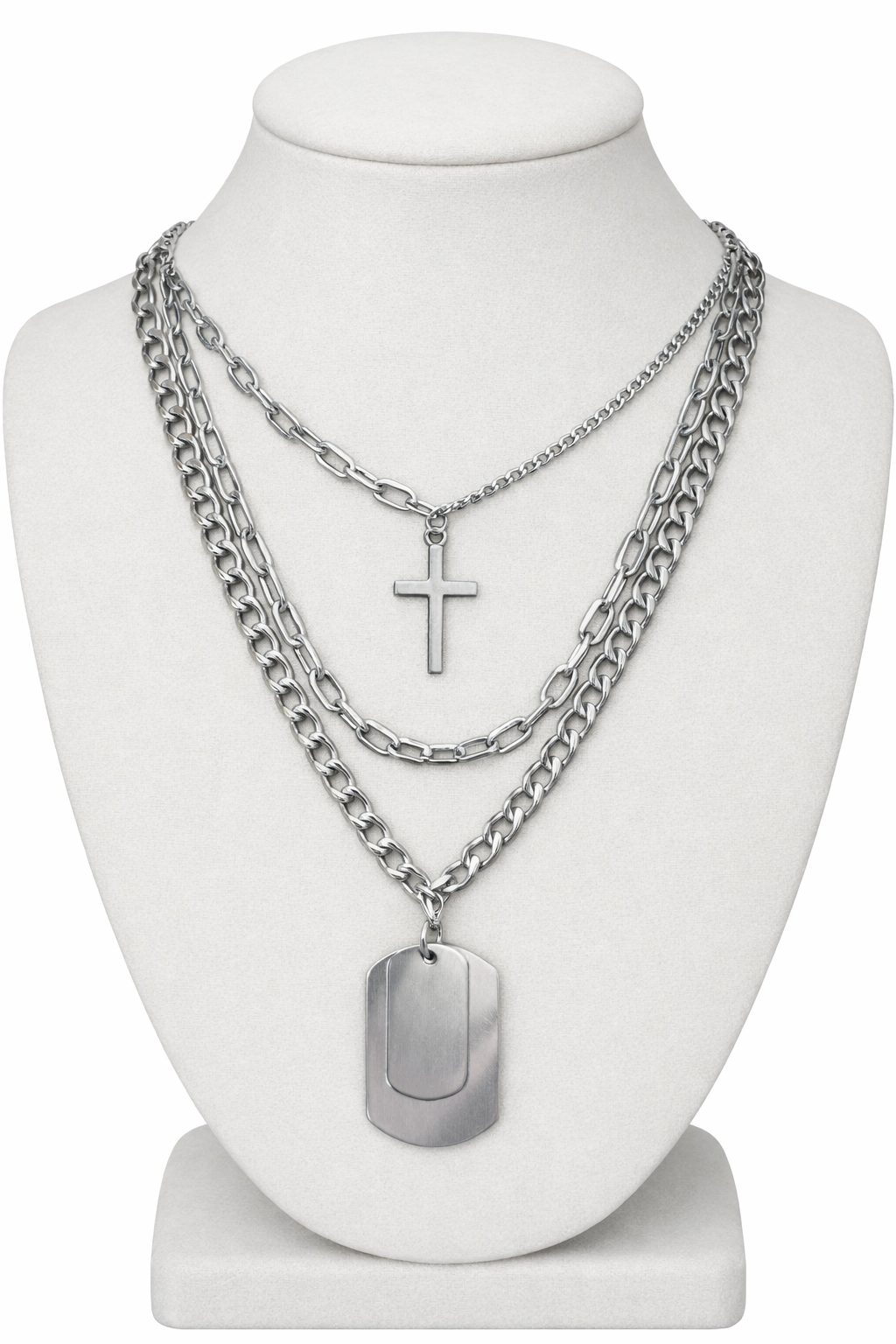 Ourums Silver Layered Cross Necklace
