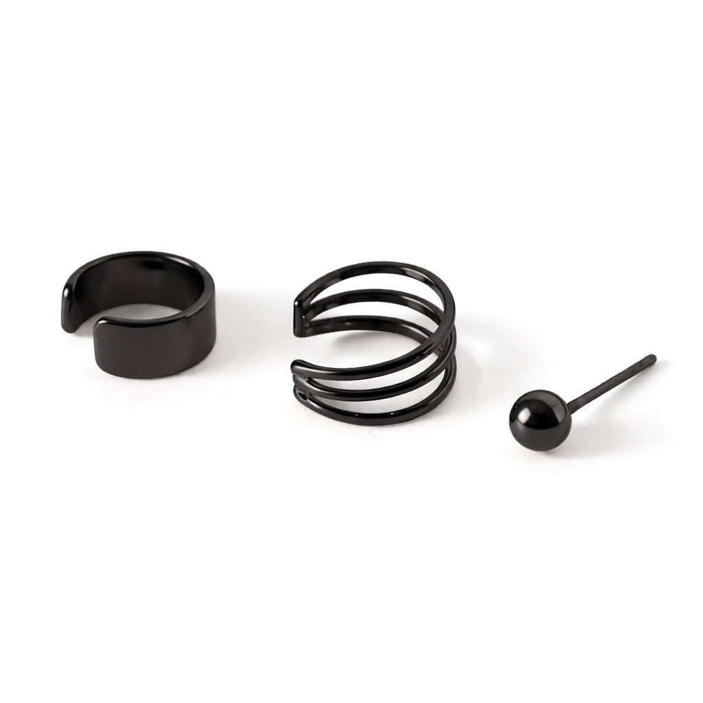 Ourums Minimalist Black Ear Cuff Set