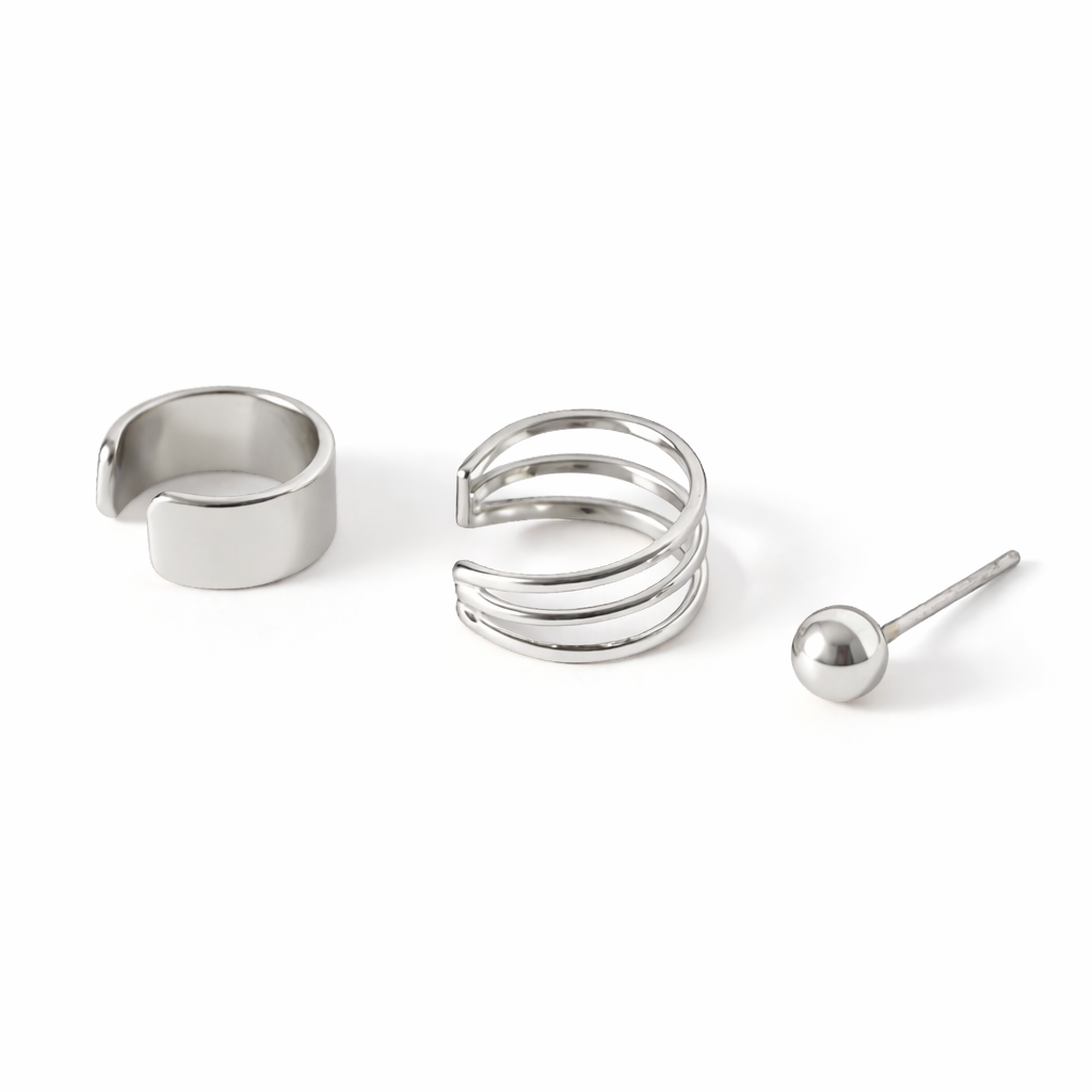 Ourums Minimalist Silver Ear Cuff Set