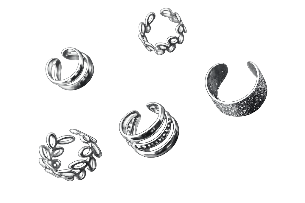 Ourums 5 Piece Silver Ear Cuff Set