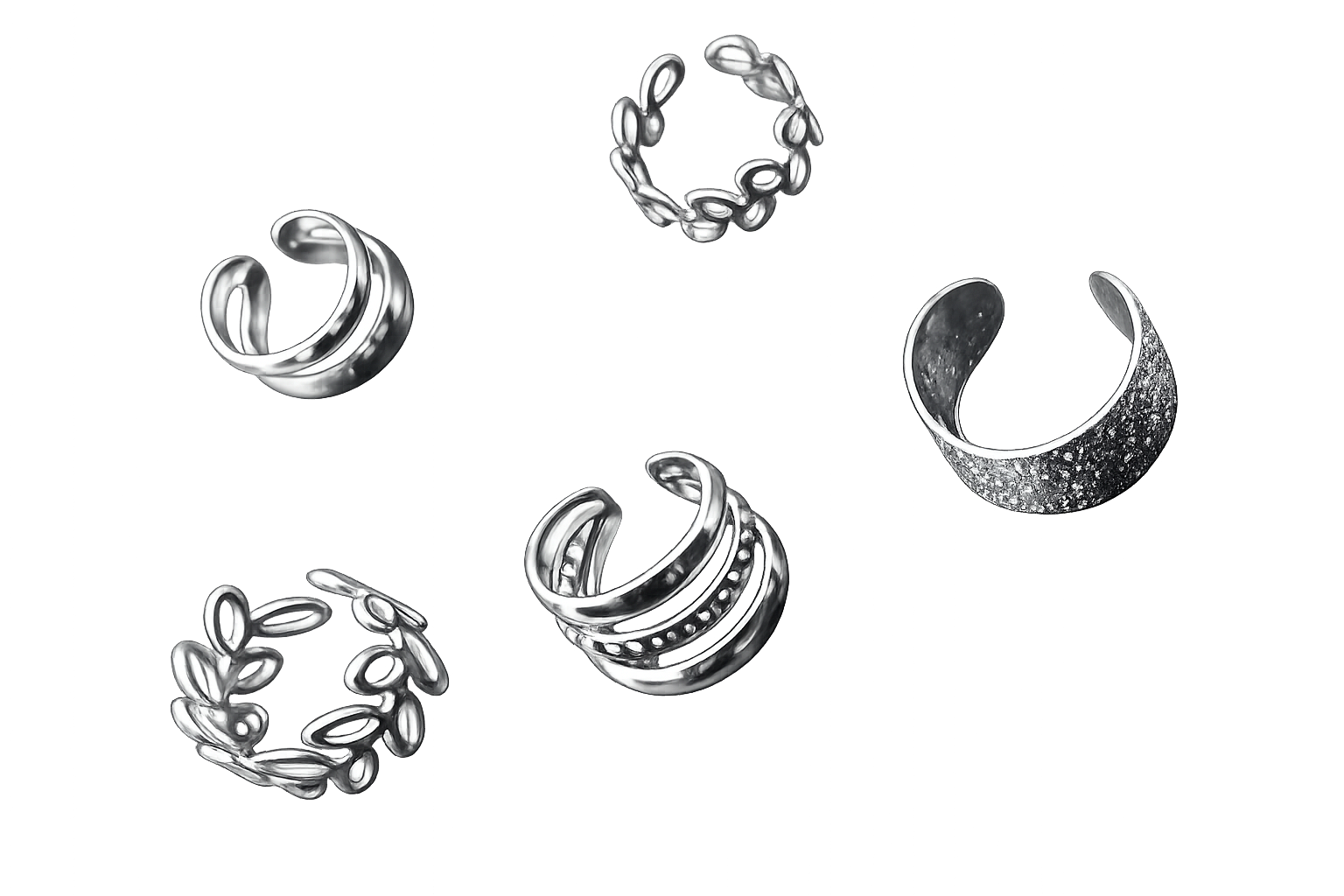 Ourums 5 Piece Silver Ear Cuff Set