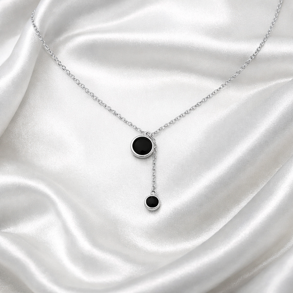 Ourums Silver Black Circle Necklace 