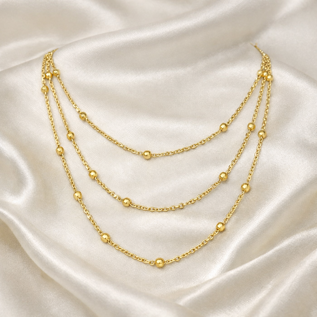 Ourums Gold Beaded Multi Layer Necklace