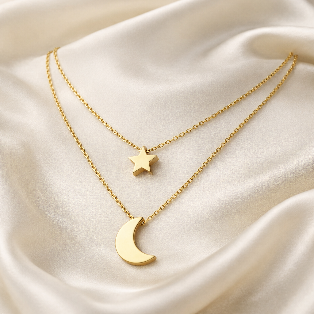 Ourums Layered Moon Star Necklace
