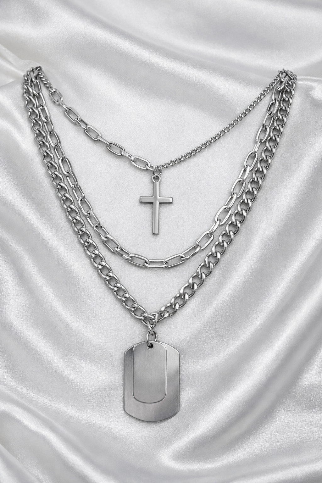 Ourums Silver Layered Cross Necklace