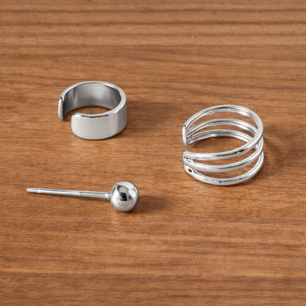 Ourums Minimalist Silver Ear Cuff Set