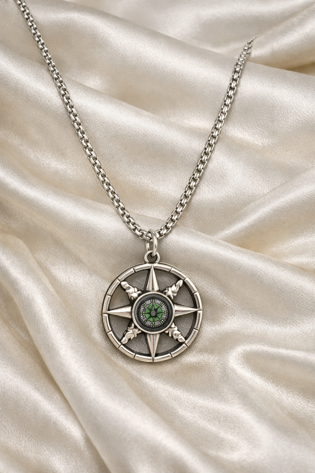 Ourums Silver Compass Necklace