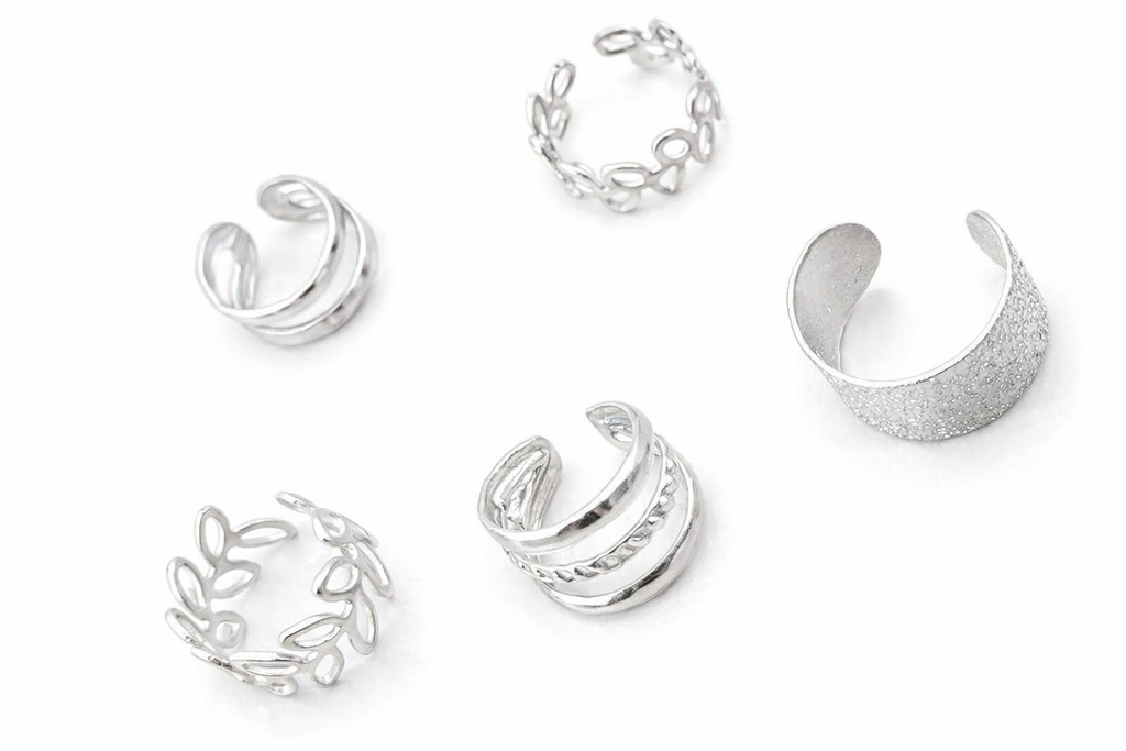 Ourums 5 Piece Silver Ear Cuff Set
