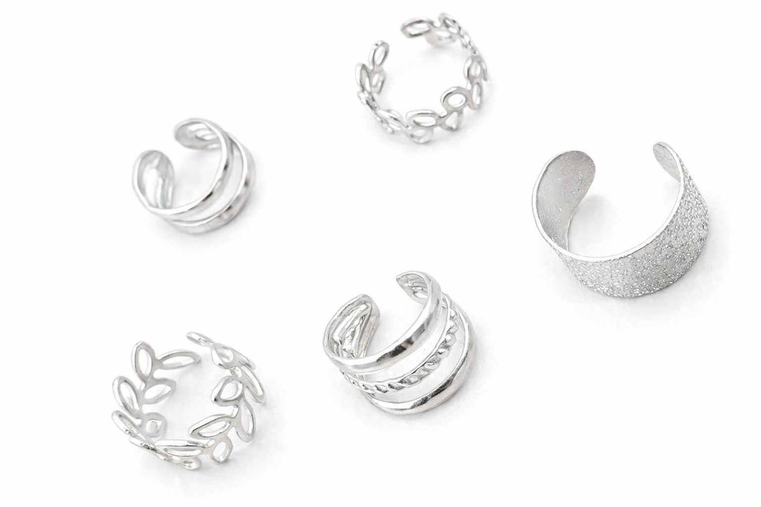 Ourums 5 Piece Silver Ear Cuff Set
