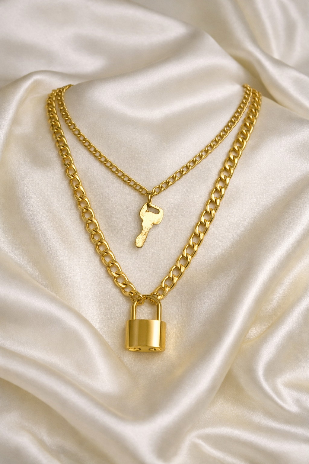 Ourums Layered Gold Lock Key Necklace