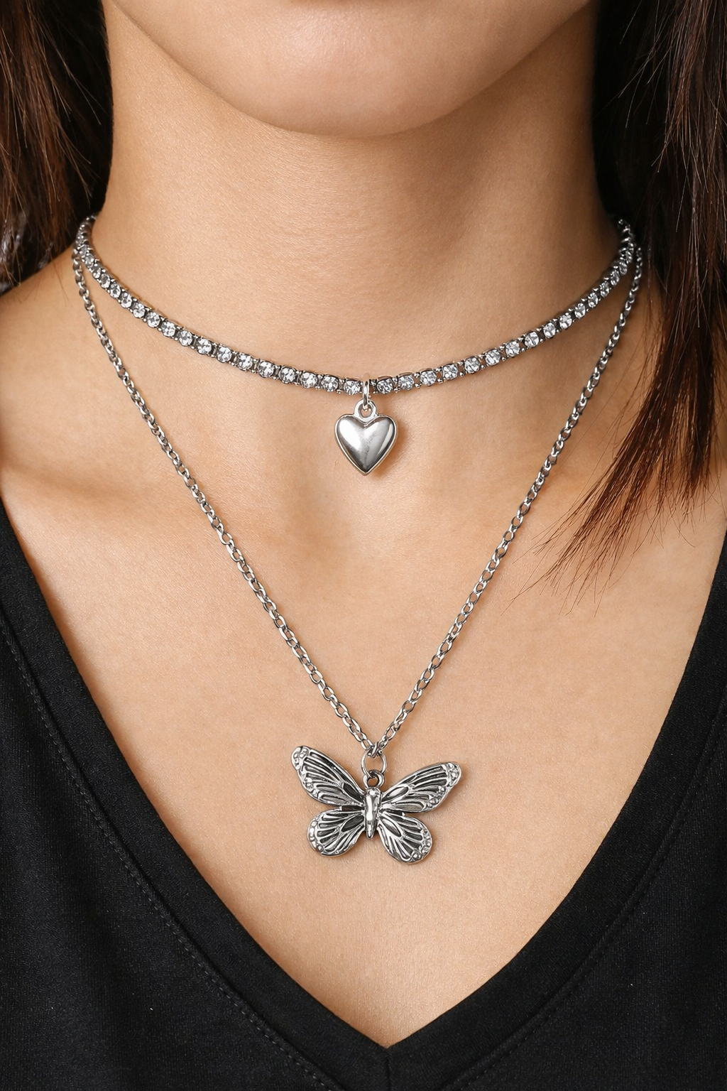 Ourums Layered Butterfly Heart Necklace