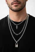 Ourums Men Silver Layered Necklace