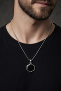 Ourums Silver Plated Black Onyx Hexagon Pendant