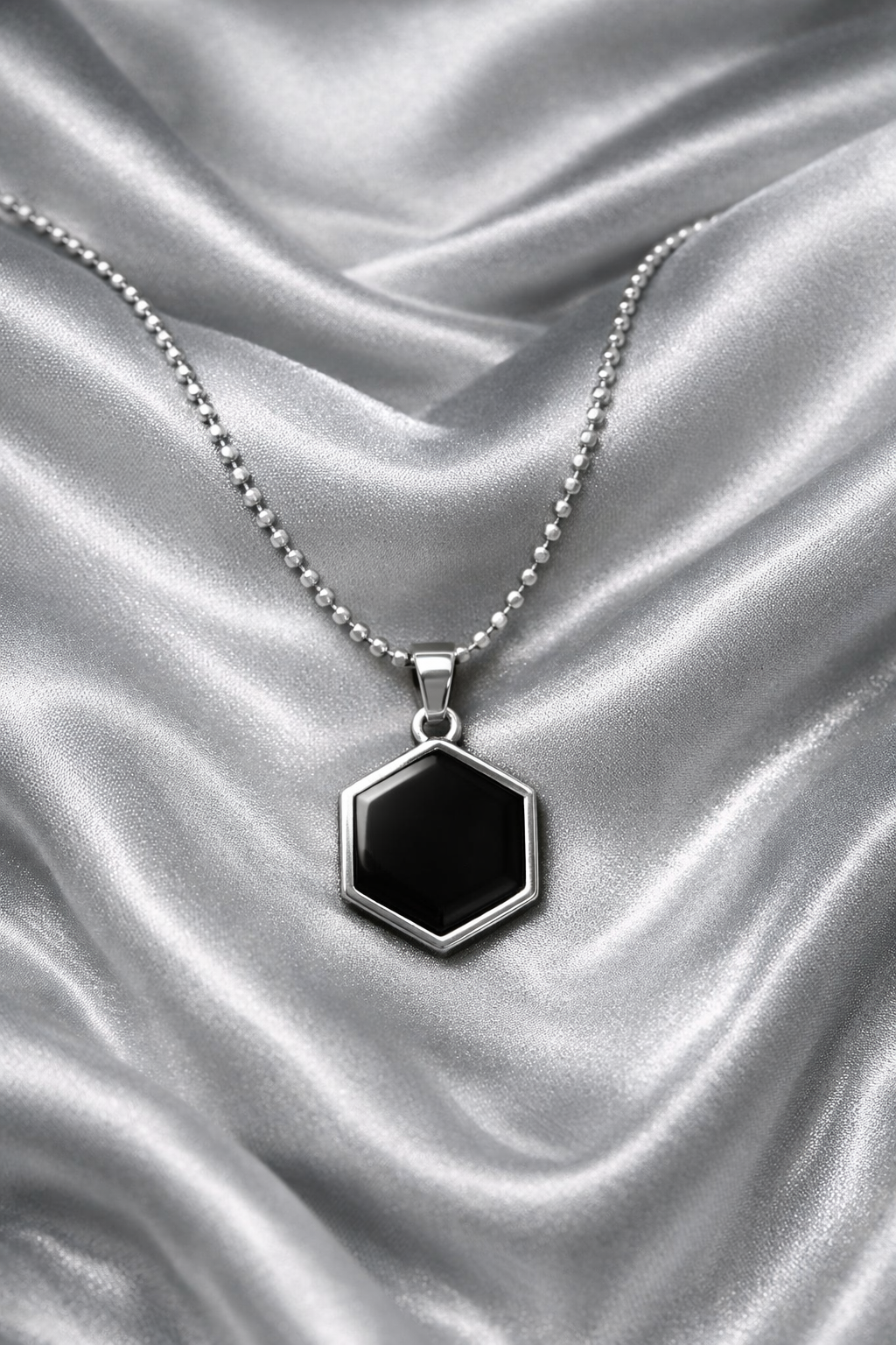 Ourums Silver Plated Black Onyx Hexagon Pendant