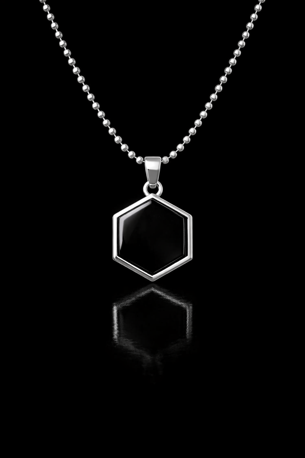 Ourums Silver Plated Black Onyx Hexagon Pendant