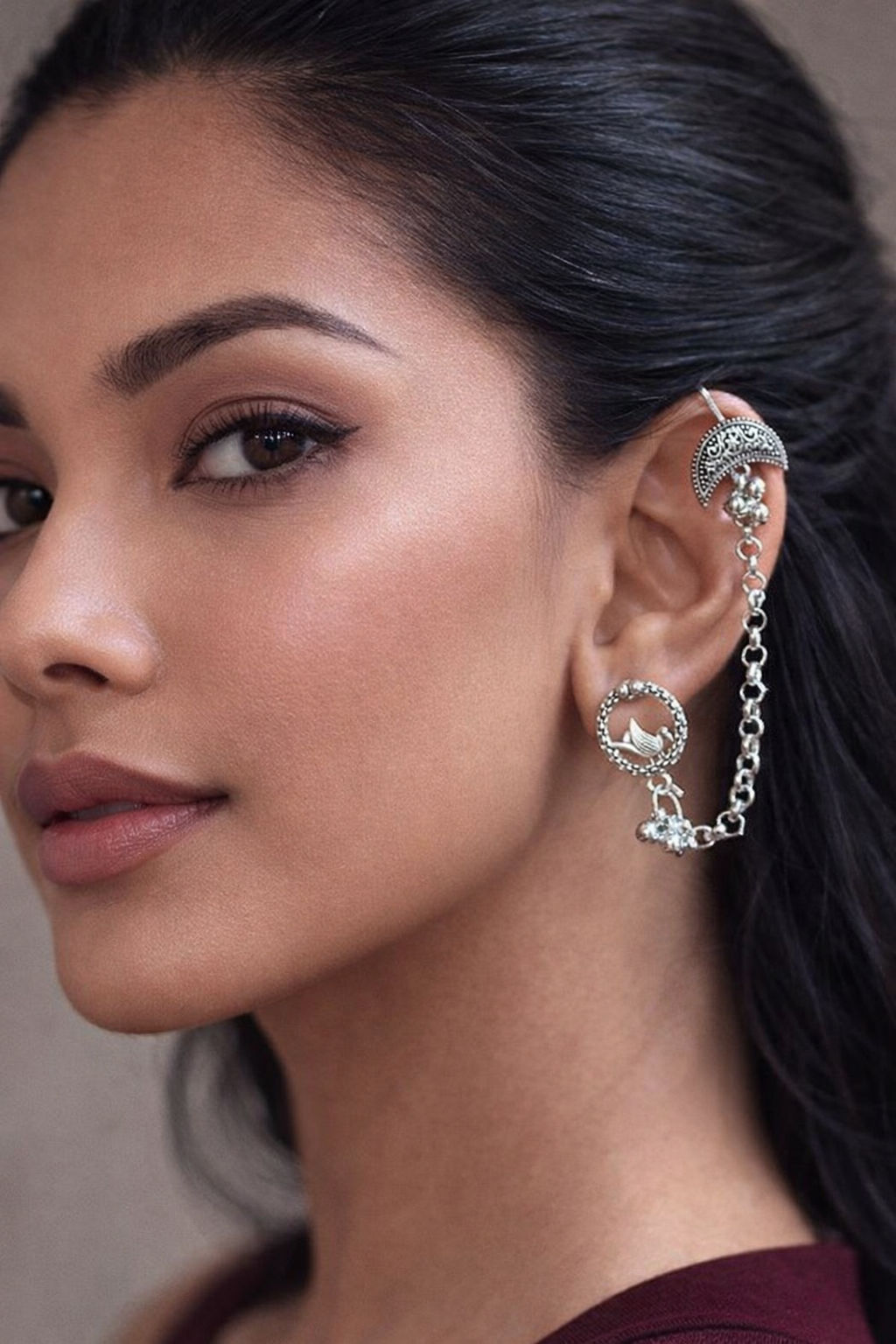 Ourums Oxidised Lotus Indo Western Chain Ear Cuff