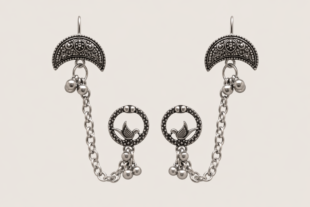 Ourums Oxidised Lotus Indo Western Chain Ear Cuff