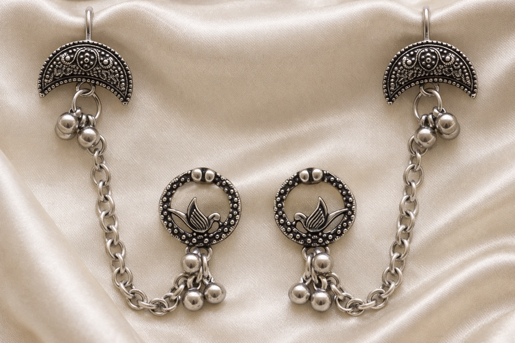 Ourums Oxidised Lotus Indo Western Chain Ear Cuff