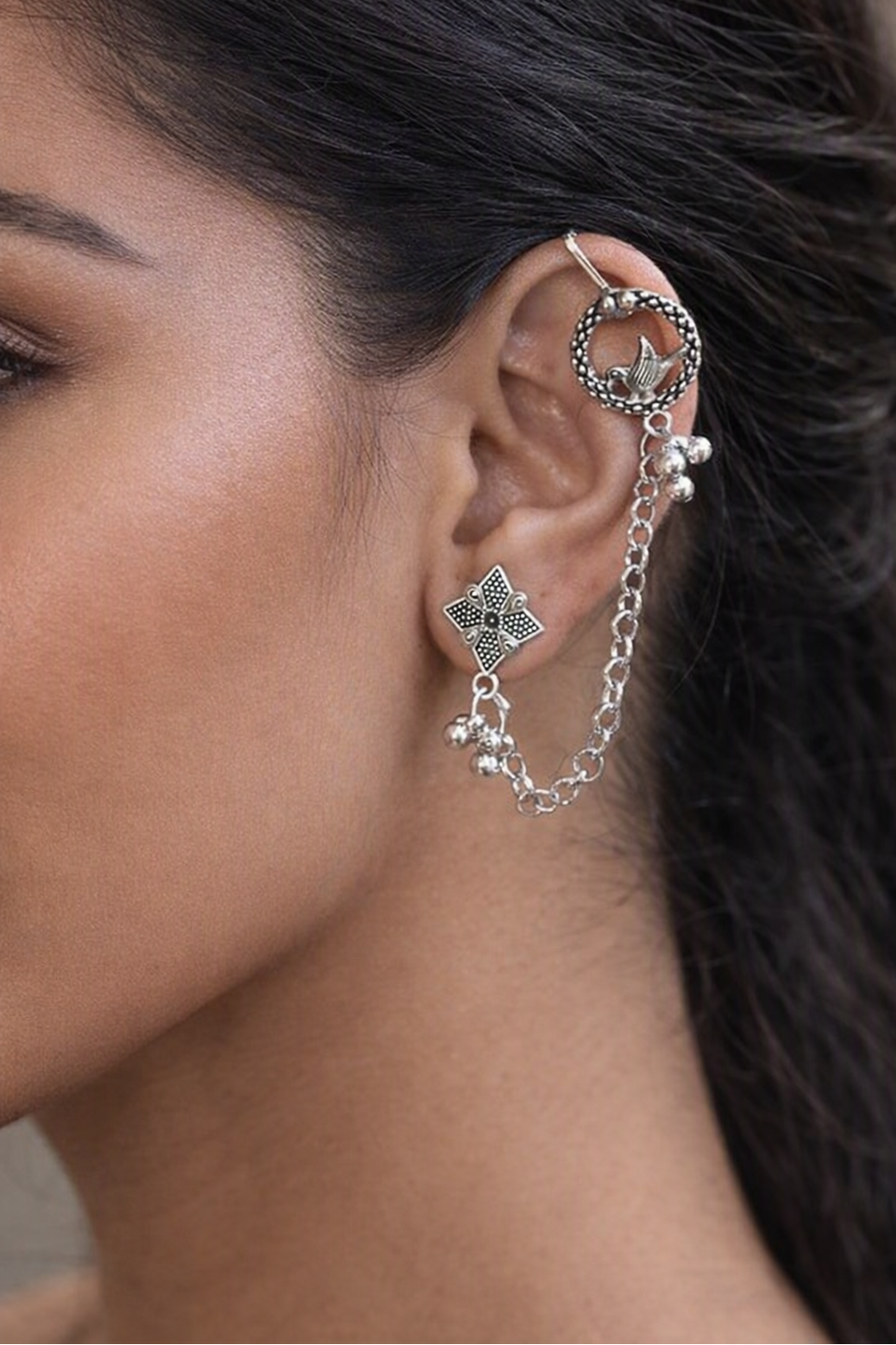 Ourums Oxidised Bird Indo Western Chain Ear Cuff