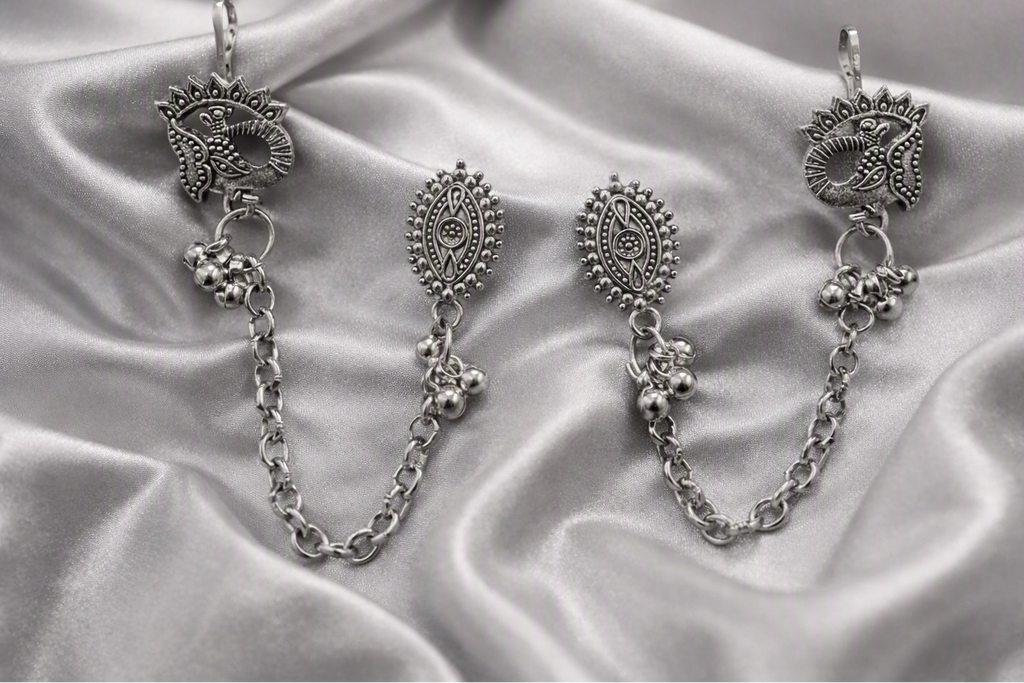 Ourums Oxidised Peacock Indo Western Chain Ear Cuff