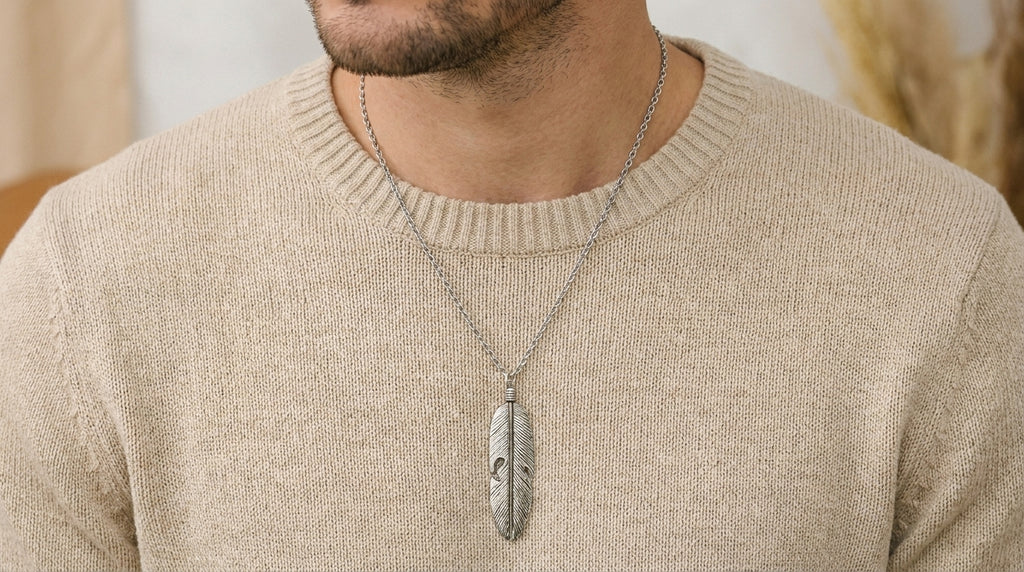 Ourums Men Feather Pendant Necklace