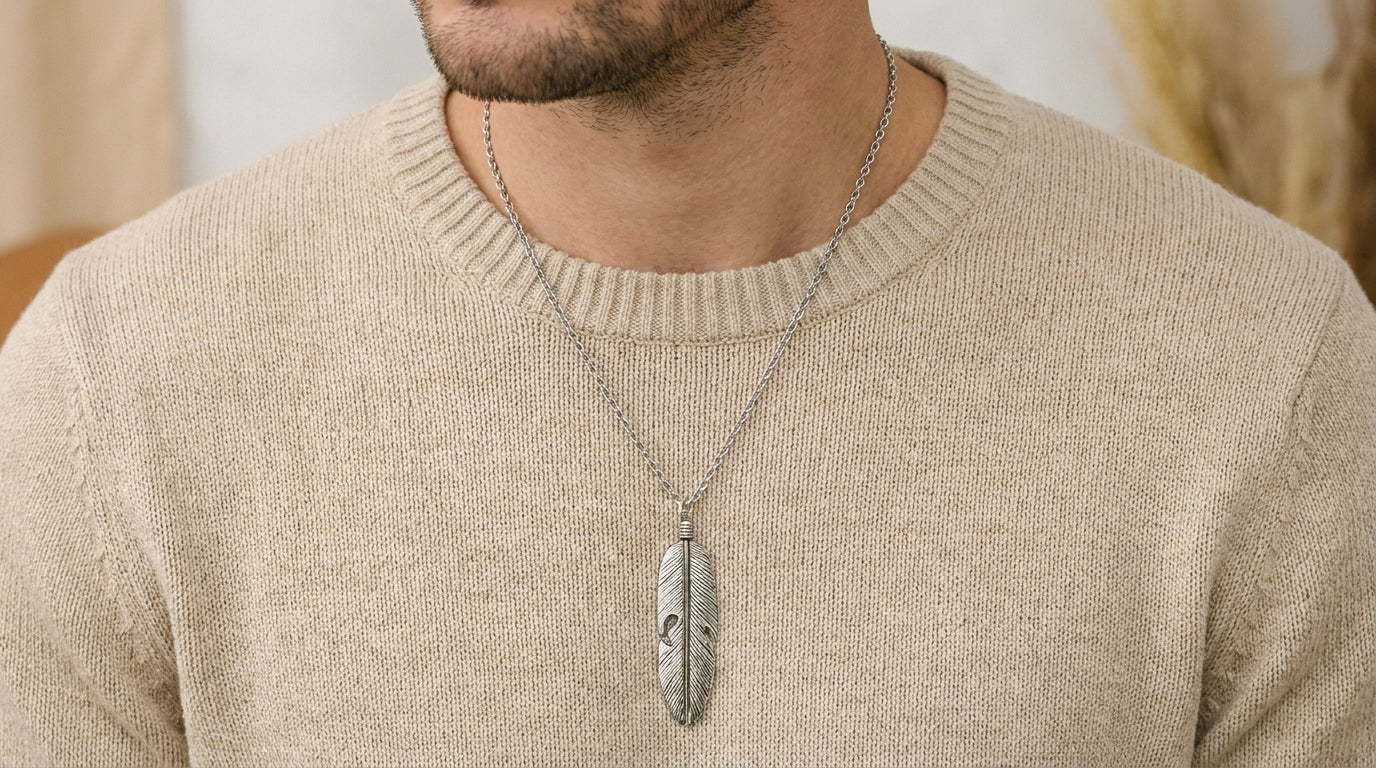 Ourums Men Feather Pendant Necklace