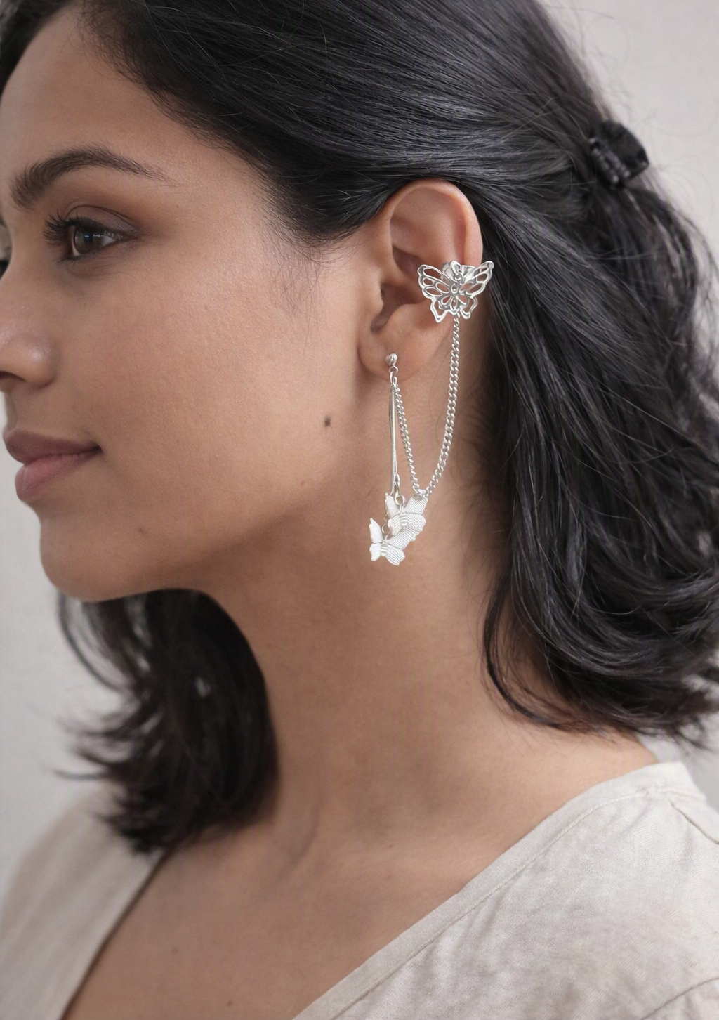 Ourums Silver Butterfly Ear Cuff
